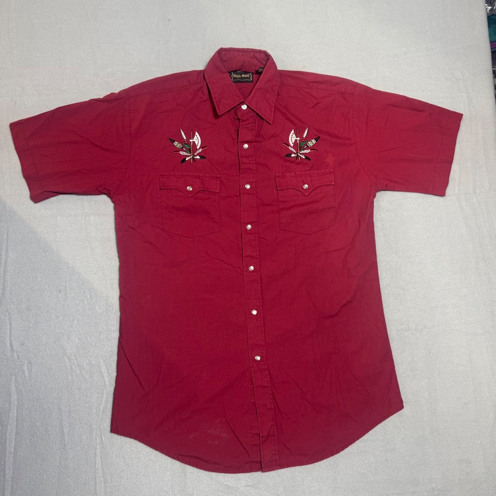 High Noon Mens Red Embroidered Western Pearl Snap Short Sleeve Shirt Small